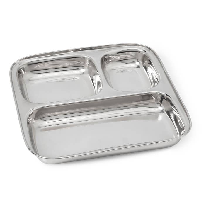 Dalcini Stainless - Wholesale Dinner Plate - Large 3-Section Square Plate | Stainless Steel Divided Tray5