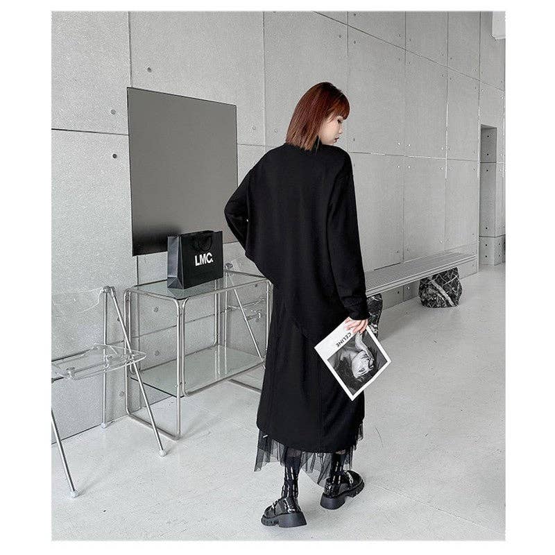 SCHWARZ Unifarbener High-Neck-Reißverschluss Unregelmäßiges T-Shirt-Top für den Großhandel auf Faire5