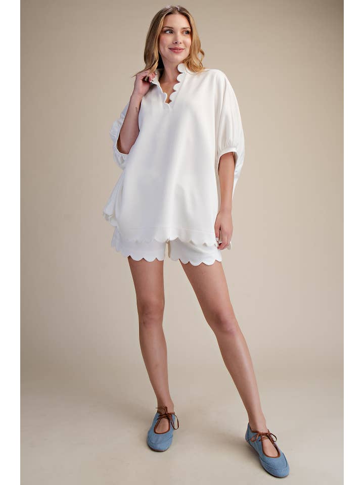 Glam - Wholesale Blouse - Women's - Scallop Neck Line Oversized Top23