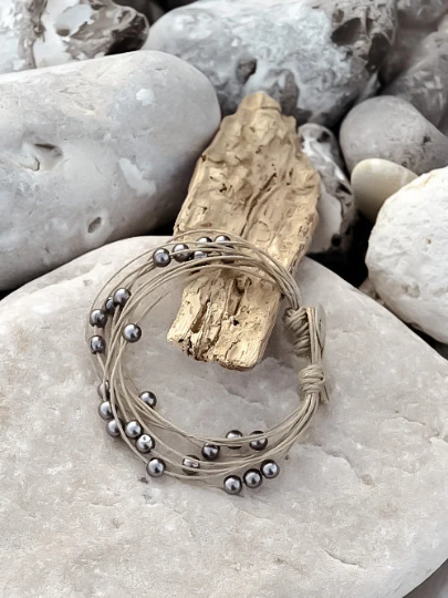 NATURE ET LIN – Pulseira de missangas por atacado – PLUIE DE PERLES - Pulseira de linho fabricada na França - JÓIAS5