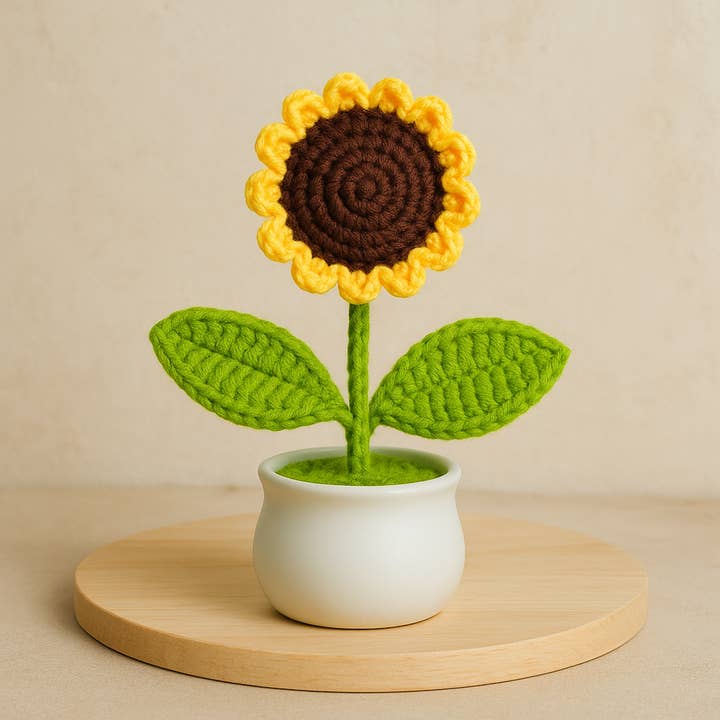 Handmade Crochet Sunflower in White Pot – Cute Home Decor for wholesale by Lichi Gifts