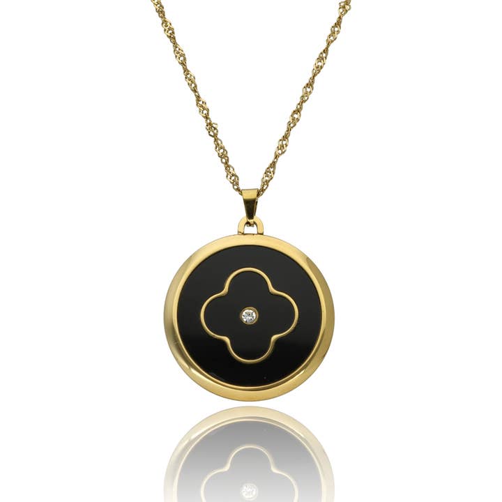 Gold Necklace in Stainless Steel with Black Medallion for wholesale by IngrossoFashion by INCI SRL