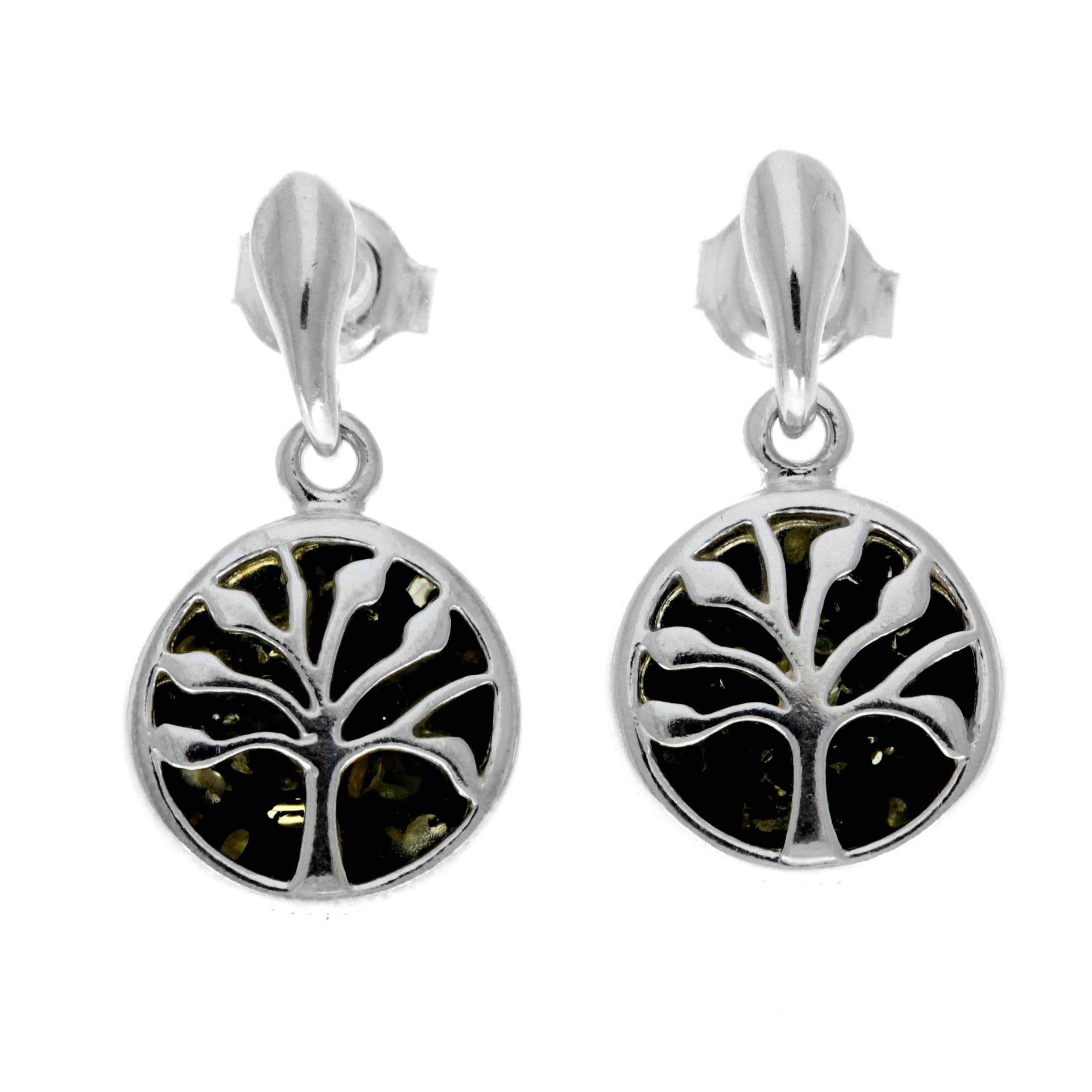 SilverAmber Jewellery – wholesale Dangle earrings – 925 Sterling Silver & Genuine Baltic Amber Tree of Life Drop Studs Earrings - GL10044