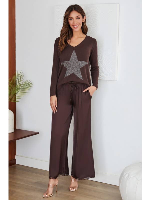 VENTI6 - Vendita all'ingrosso Pantalone - Donna - PANTALONI A GAMBA LARGA CON ORLO A FRANGE IN SETA ITALIANA (6109)9