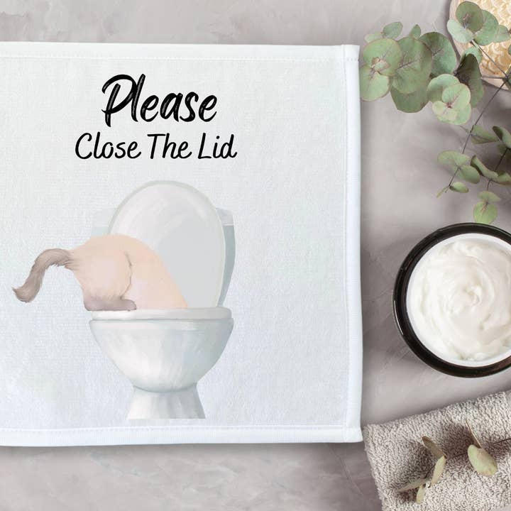 MerikaArt – wholesale Bath towel – Cream Cat Bathroom Sign Washcloth2