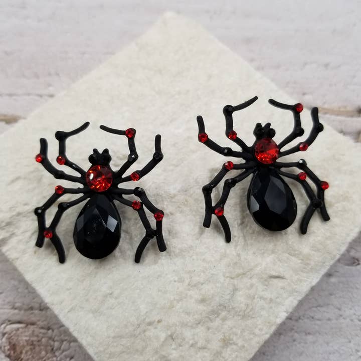 Boucles d'oreilles araignée noire empoisonnée d'Halloween pour la vente par Treasure Wholesale