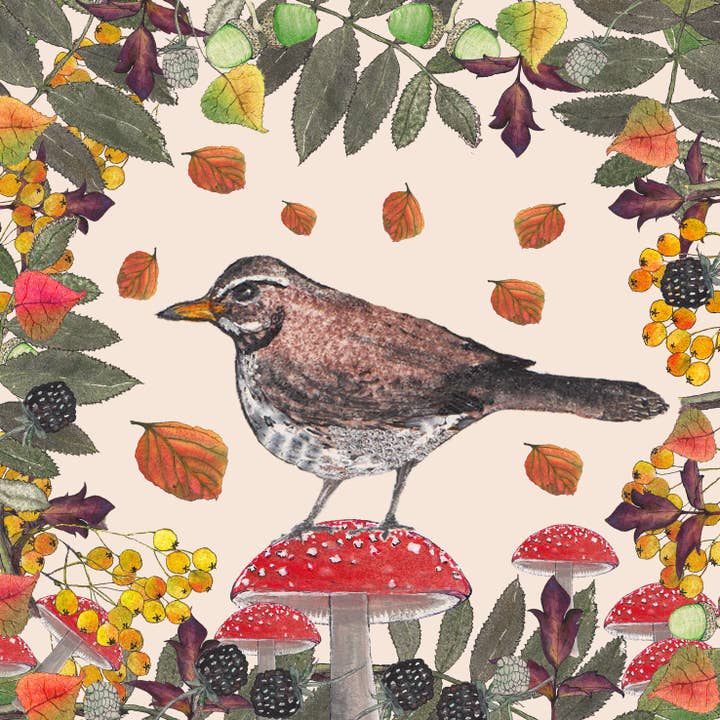 Fieldfare Autumn Speckled Birds Greeting Card for wholesale by Tatty Co Ltd