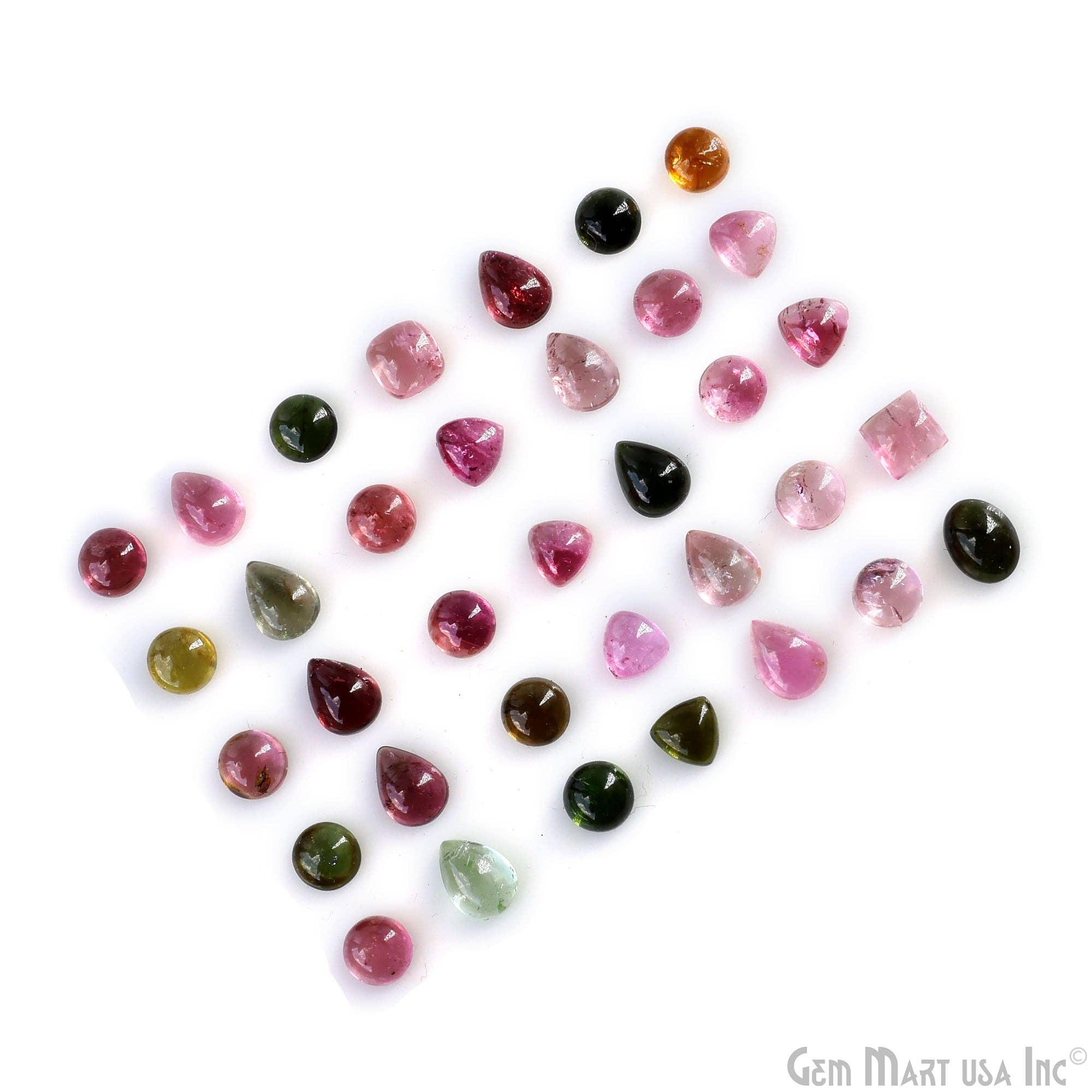 GemMartUSA – wholesale Spiritual stone/crystal – Multi Tourmaline Round & Pears Cabochon,5-7mm,5 Ct Loose Gem7