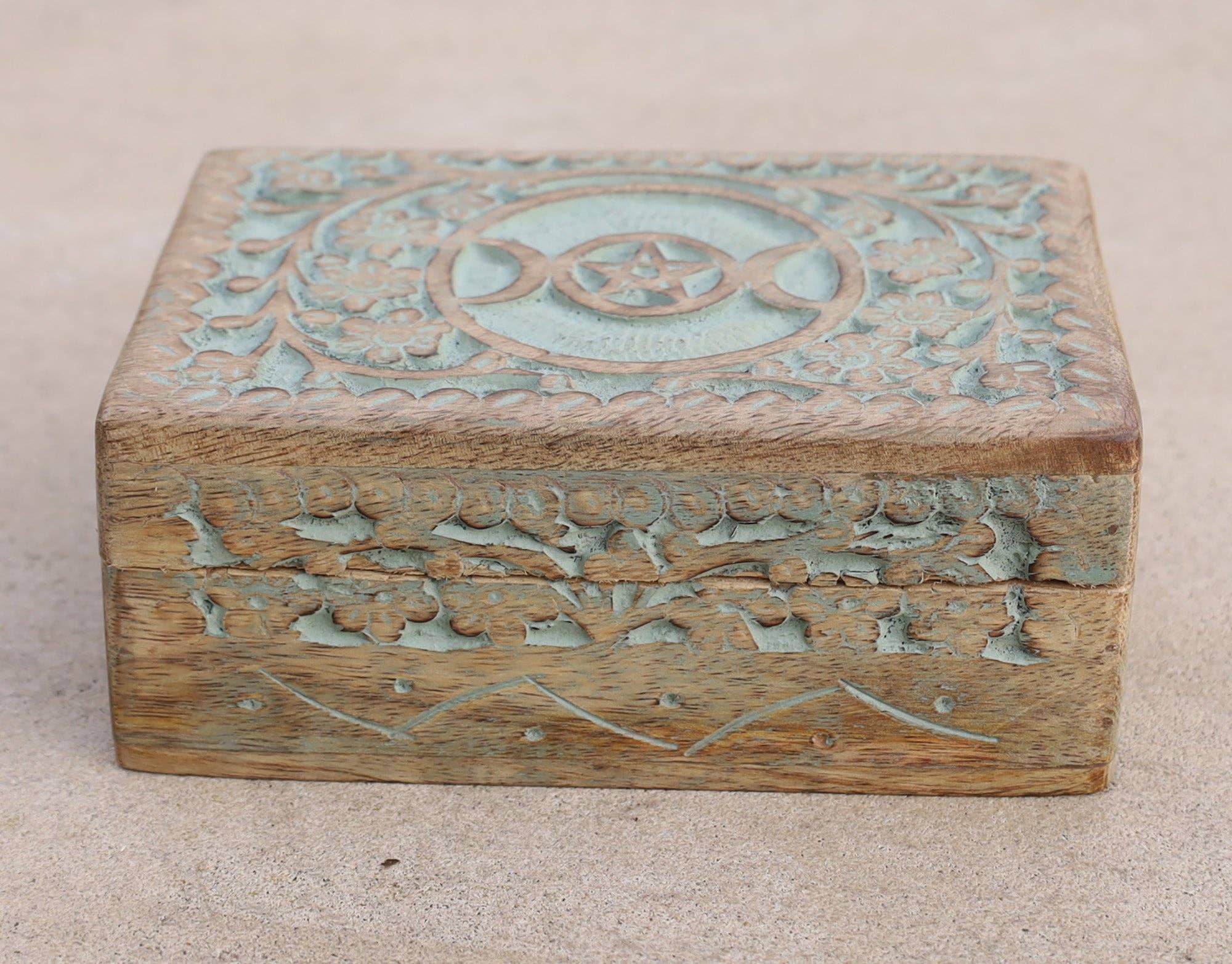 Lungta Imports – wholesale Jewellery box/organiser – Hand Carved Triple Moon Wooden Storage, Jewelry, Keepsake Box10