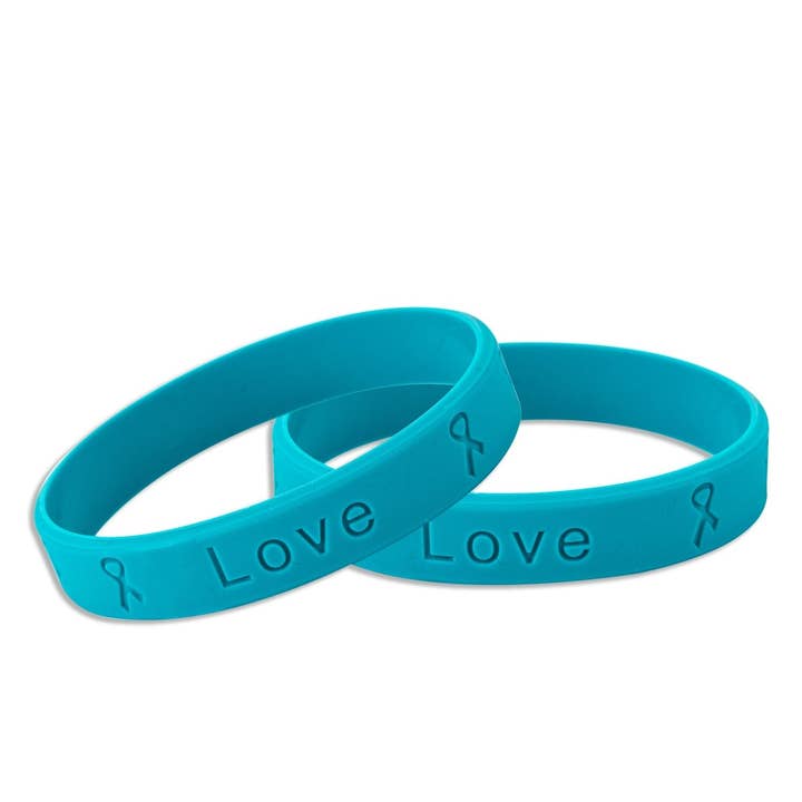 50 Pack of Teal Silicone Bracelets for Ovarian Cancer, PTSD, Rape for wholesale by The Awareness Company