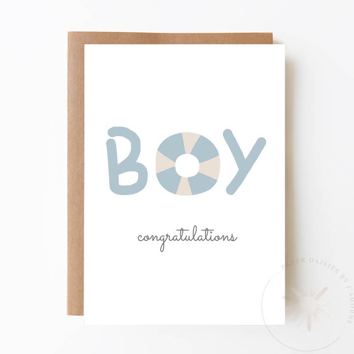Congratulations - Blue Boy (Buoy) Card for wholesale by Paper Daisies by j'adorne