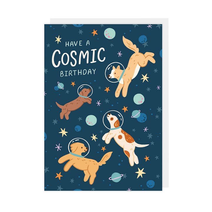 Hondenverjaardagskaart, Kosmische Verjaardag Schattige Woordspeling Hondenthema Kaart voor wholesale door Hopscotch Paper Co.