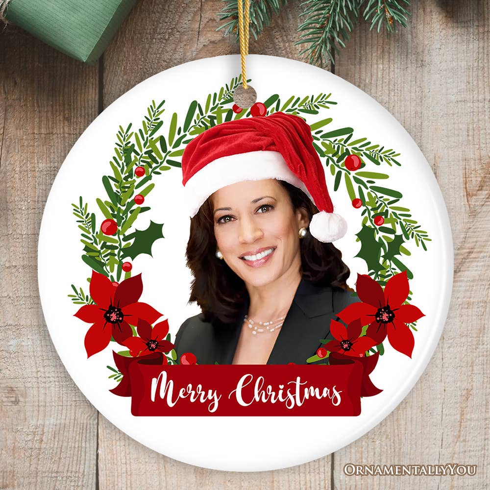 OrnamentallyYou - Wholesale Ornament - Kamala Harris Merry Christmas in Christmas Wreath Ornament0