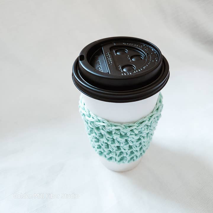 Petal and Pine - Vente Housses de boisson - Manchon à café réutilisable en crochet en coton │ Menthe2
