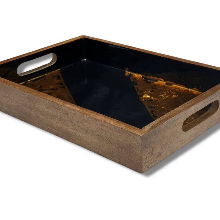 Festive tray, black enamel with gold leaf for wholesale by Hartsmede