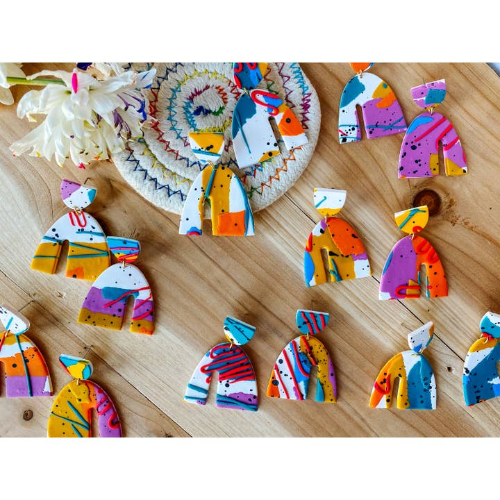 Lauren Likes Art - Wholesale Dangle Earrings - 90s Aesthetic Statement Earring, Big Bold Abstract Earrings, Gift for Artist, Grand Millennial, Polymer Clay Large Dangle, Funky Colorful6