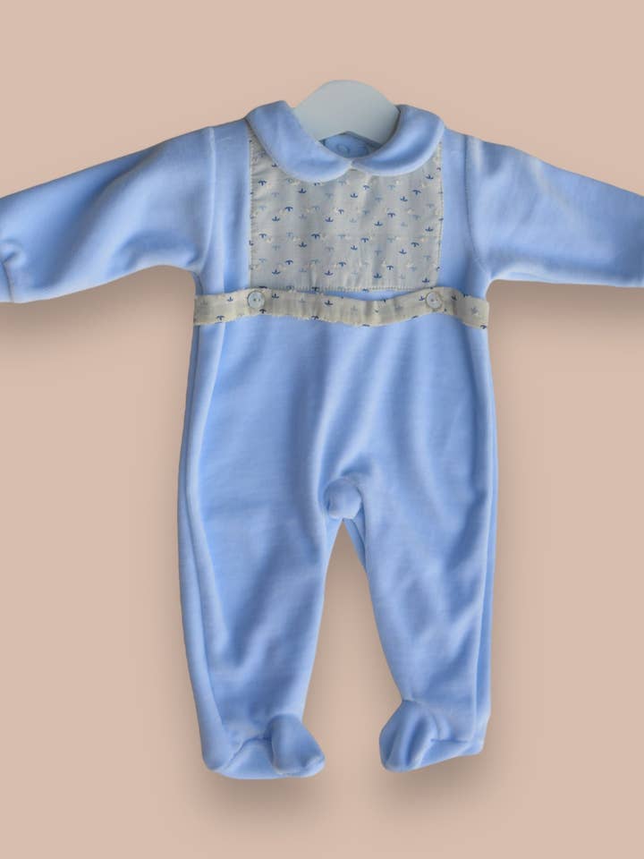 Babygrow veludo azul bebé for wholesale by Isabella – Exquisite Babywear