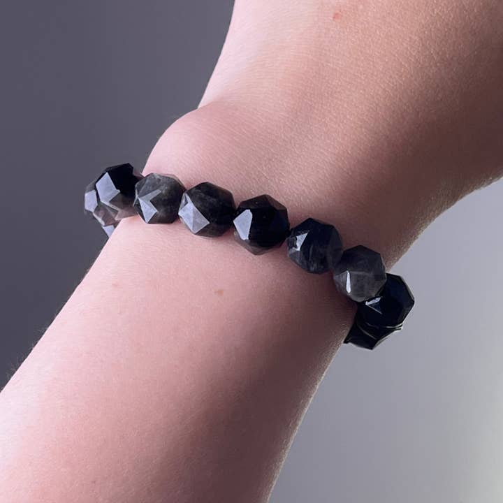 Ninaouity - Wholesale Beaded Bracelet - Third Eye Chakra Silver Sheen Obsidian Crystal Bracelet