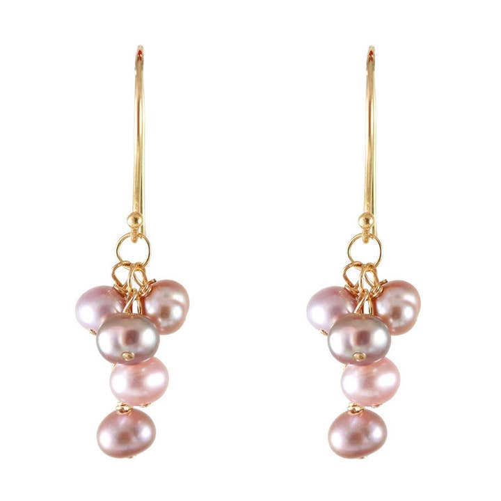 E-3928 PINK 5 PEARL CLUSTER GOLD EARRINGS for wholesale by Alicia Van Fleteren Jewelry Design