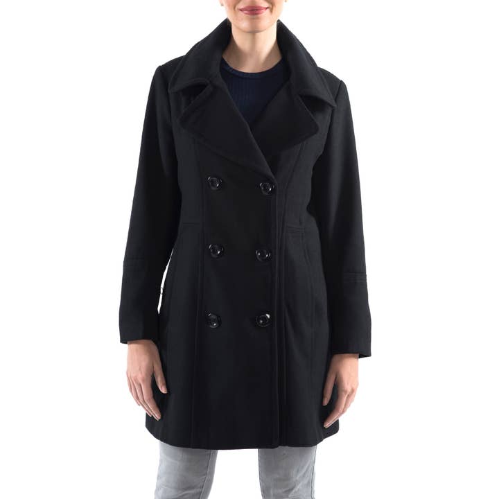 Norah Womens Wool Coat Double Breasted Peacoat Jacket Overco for wholesale by Alpine Swiss