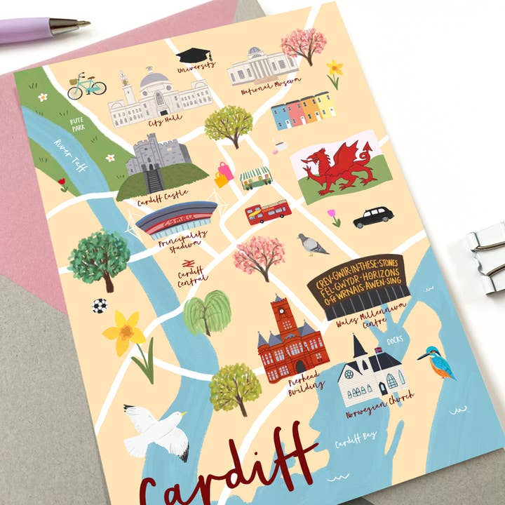 Sarah Frances - Wholesale Postcard - Cardiff Map Postcard