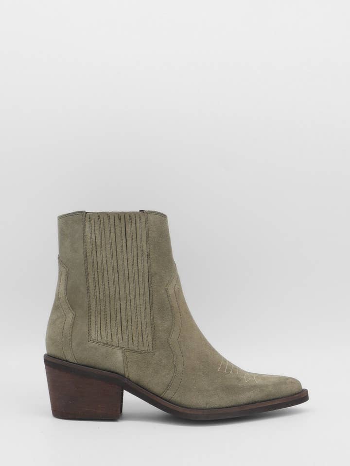 Austin western inspired booties in olive suede women's shoes for wholesale by STIVALI NEW YORK