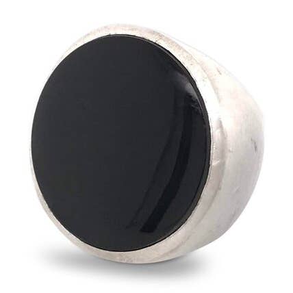 Large black onyx statement ring in brushed sterling silver for wholesale by Gem Bazaar Jewellery