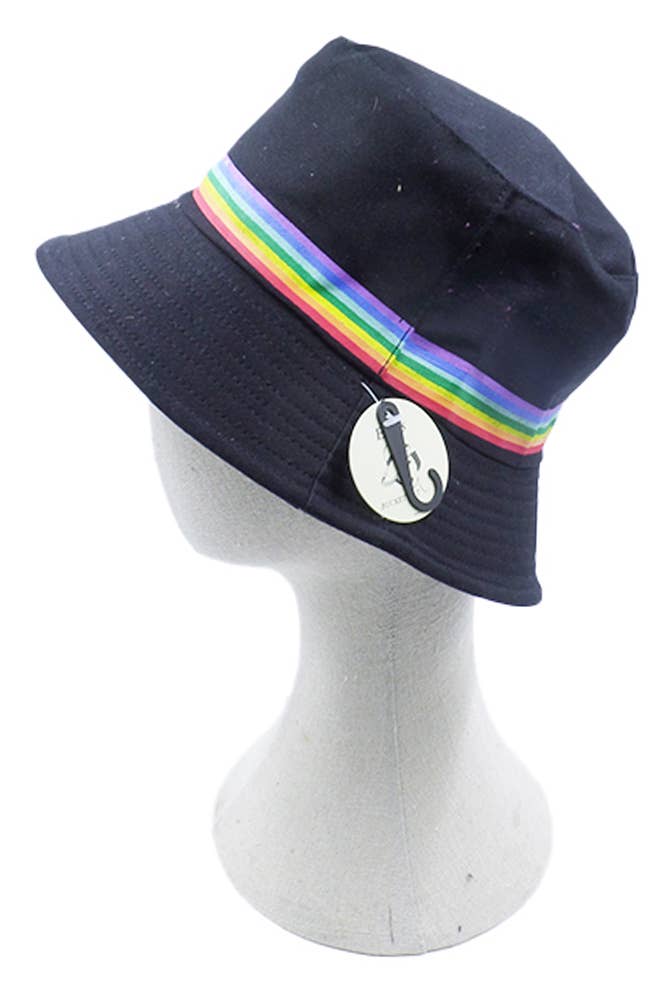 Hana - Wholesale Bucket Hat - Women's - Rainbow Trim Solid Bucket Hat6