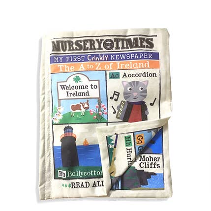 Nursery Times Crinkly Newspaper - Ireland for wholesale by Jo & Nic's Crinkly Cloth Books