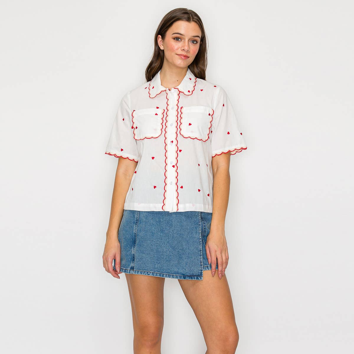 LoveWednesday - Wholesale Button Down Shirt - Women's - My Red Heart Shirts - LWT19634