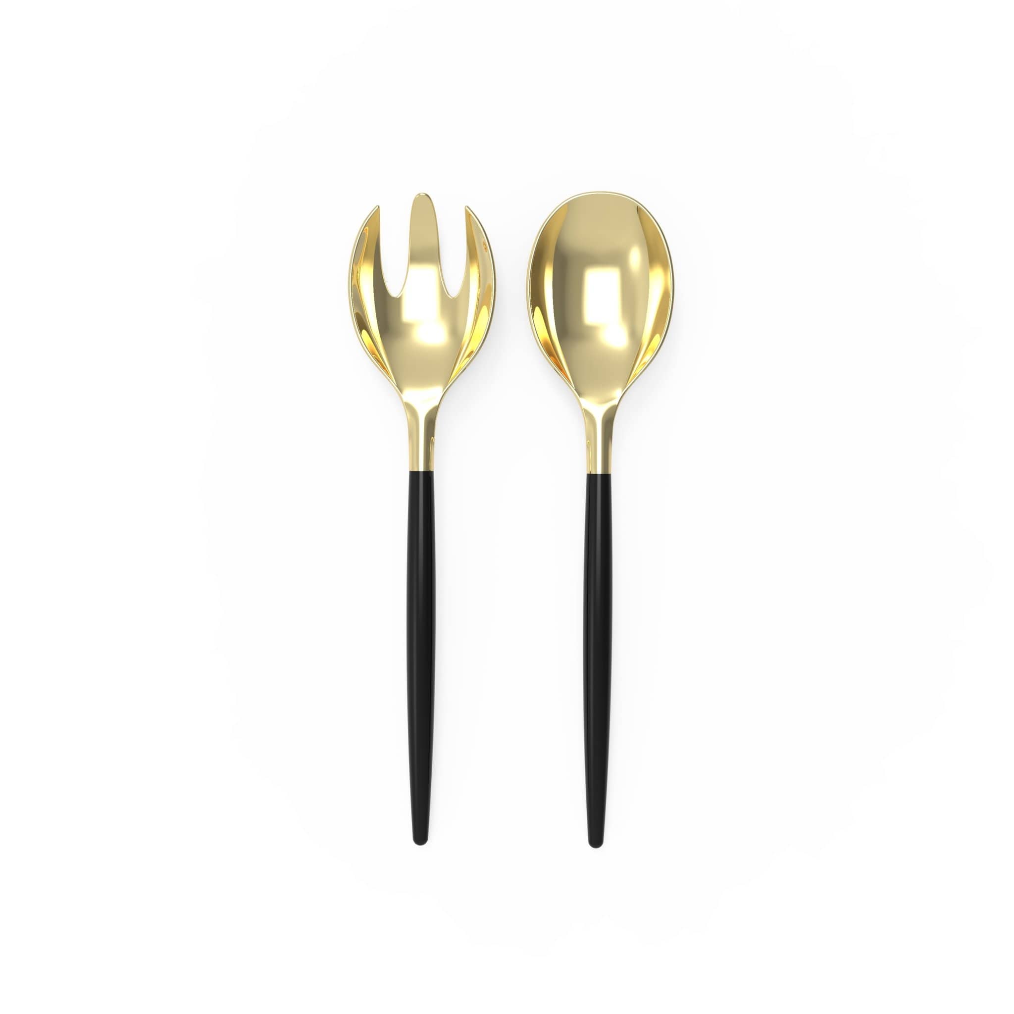 Luxe Party - Wholesale Serving Utensil - Black /  Gold Plastic Serving Forks • Spoons Set2