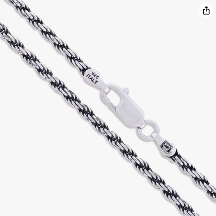 Solid 925 Sterling Silver Italian Rope Oxidized Chain,1.4mm for wholesale by SilverLiza