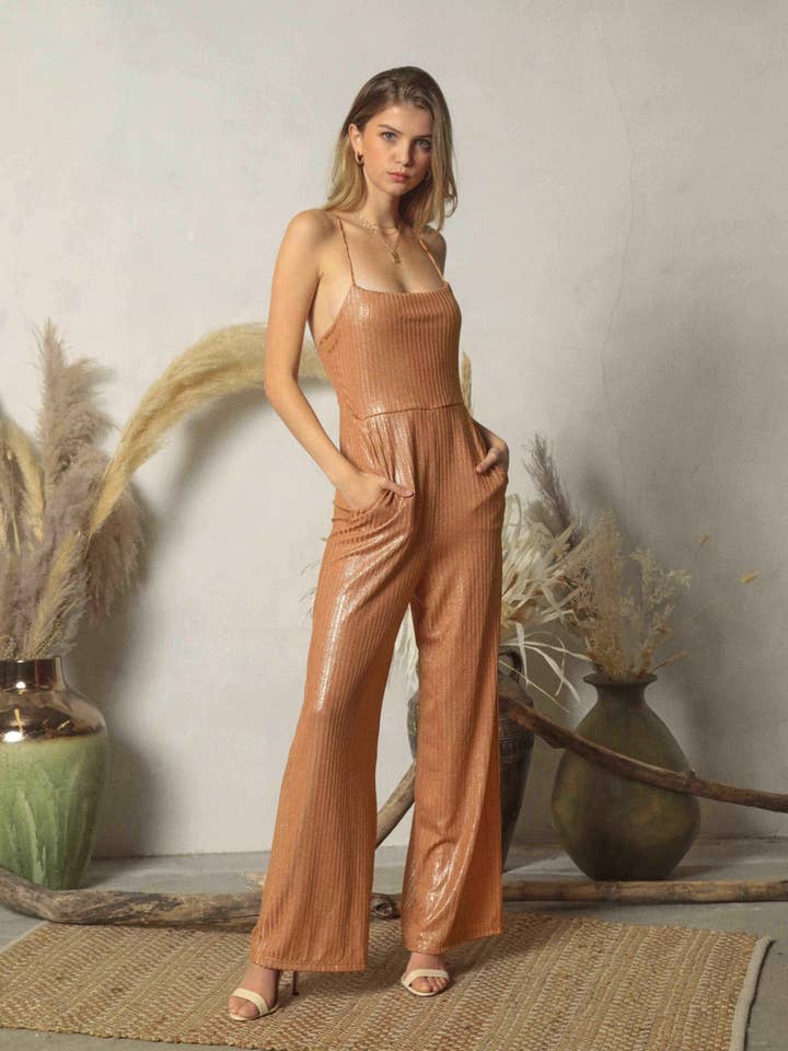 DJR5236 TUTA CON COLLO AD ANELLO A COSTINE METALLIZZATE per la vendita all'ingrosso da parte di Endless Blu