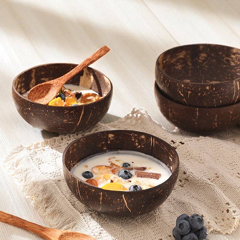 Homerely (We Cover All Import Duties) - Wholesale Serving Utensil - Natural Coconut Bowl & Bamboo Spoon Set0