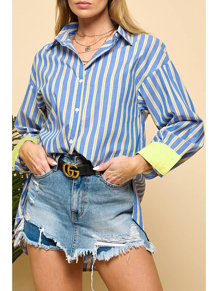 Blue Striped Long sleeved Shirt for wholesale on Faire1