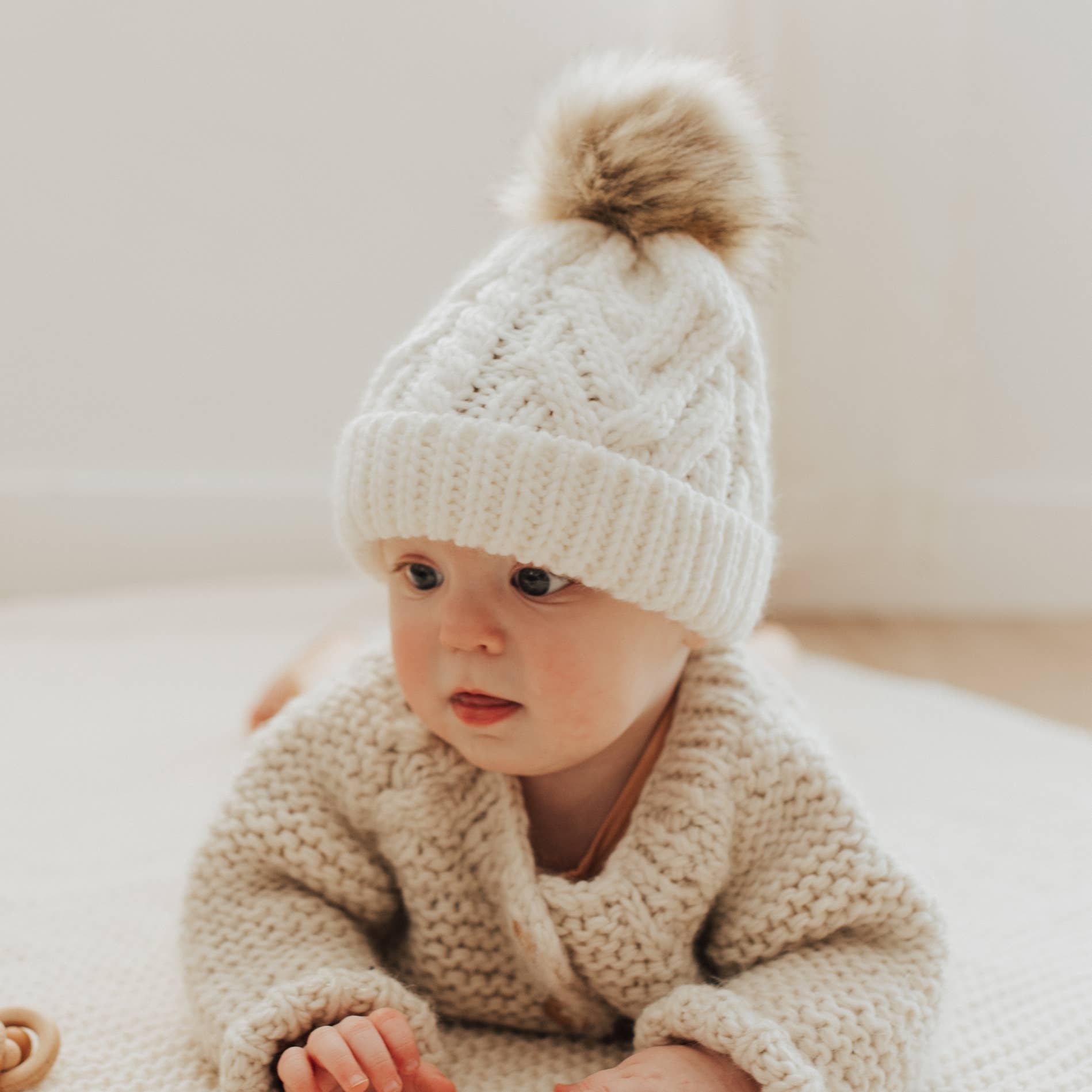 Huggalugs - Wholesale Beanie - Kids - Winter White Pop Pom Pom Beanie Hat Baby & Kids3