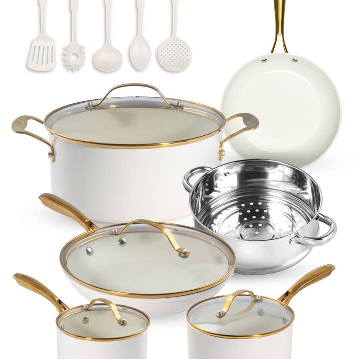 Gotham Steel/Granitestone - Wholesale Cookware set - Gotham Steel Cream/Gold Handles 15 Piece Cookware Set0