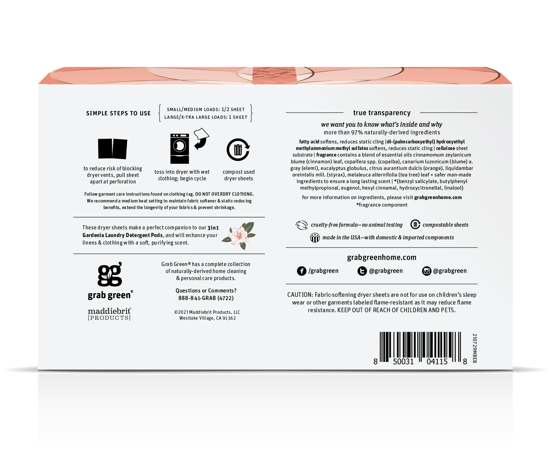 Grab Green - Wholesale Dryer Balls - Classic Dryer Sheets, Gardenia, 80 Count1