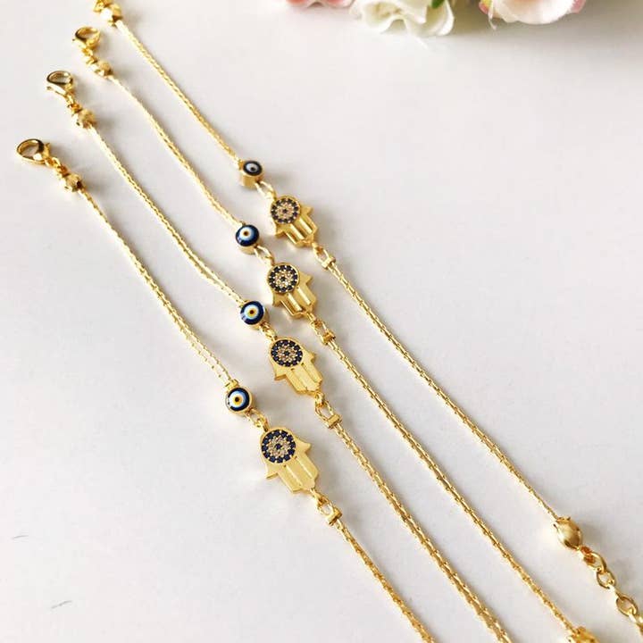 Evileyefavor - Wholesale Charm/Dangle Bracelet - Hamsa Evil Eye Bracelet, Gold Chain Bracelet, Greek Jewelry4