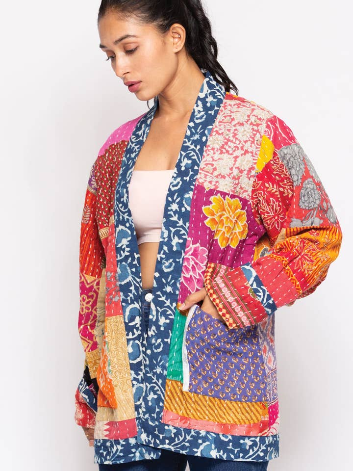 Sevya Handmade - Wholesale Jacket - Women's - Reversible Kantha Quilted Sari Jacket9