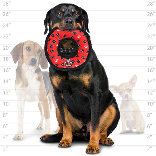 Tuffy Dog Toys - VIP Products – Engroshandel Legetøj - Hund – Tuffy medium rød ring og gul knogle 2-pakke, holdbart hundelegetøj