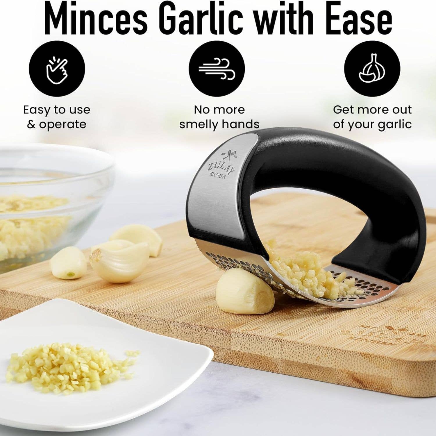 Zulay Kitchen - Wholesale Kitchen Tool/Gadget - Premium Garlic Mincer  with Peeler and Scraper3