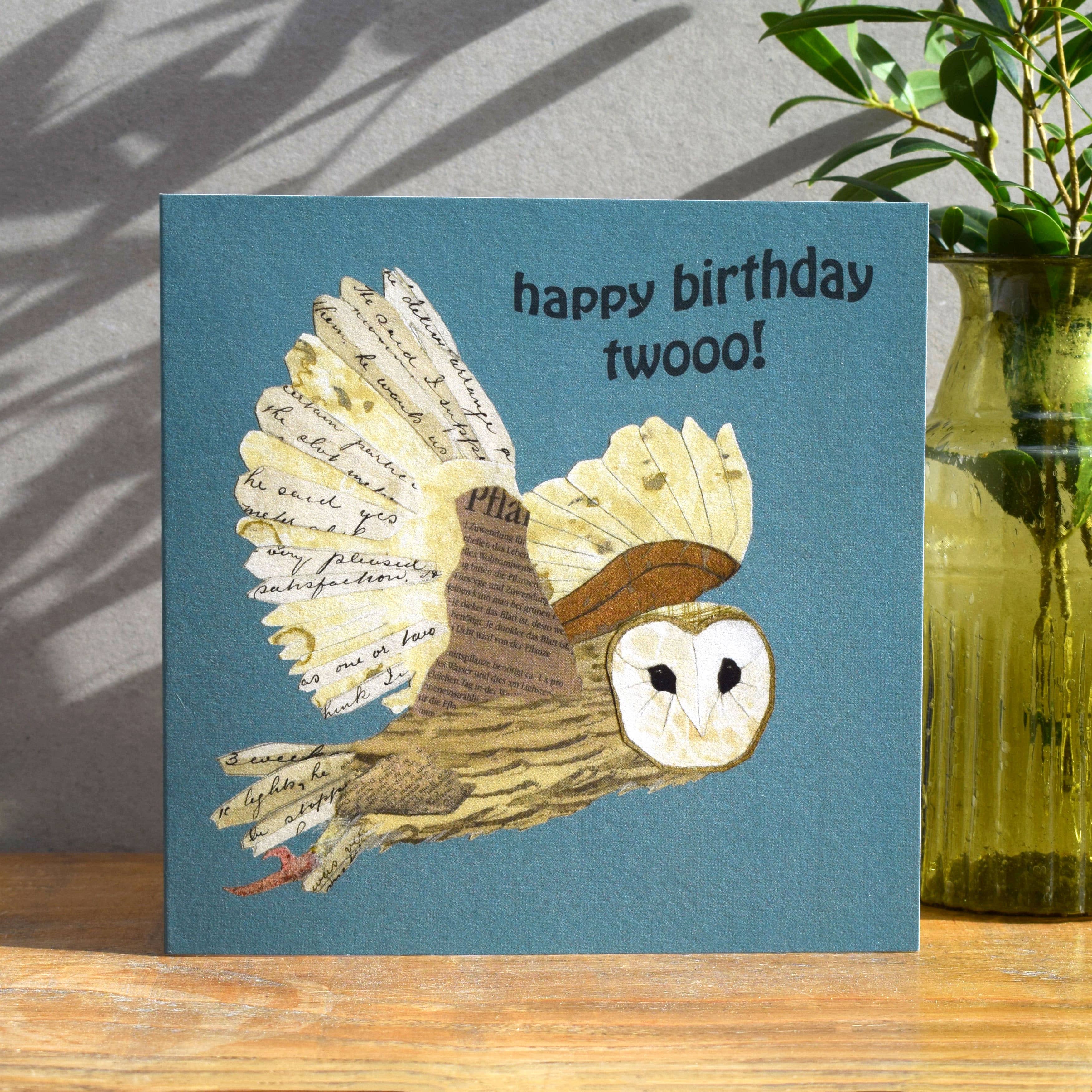 Windsock Press – wholesale Birthday card – 'Happy Birthday Twooo' Owl Birthday Card1
