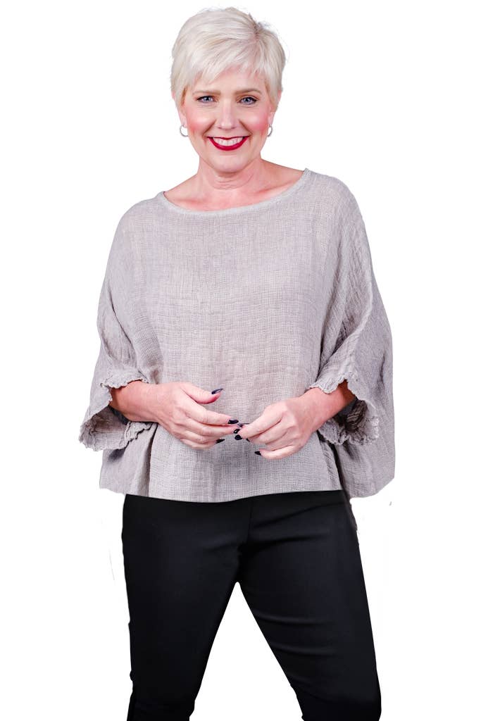 TINA Stephens Italy/Tees By Tina - Wholesale Blouse - Women's - Samara Ruffle Loose Gauze Top (BQ118)9