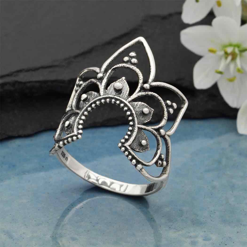Nina Designs - Vente Anneau/bague à empiler - Bague mandala ajourée en argent sterling