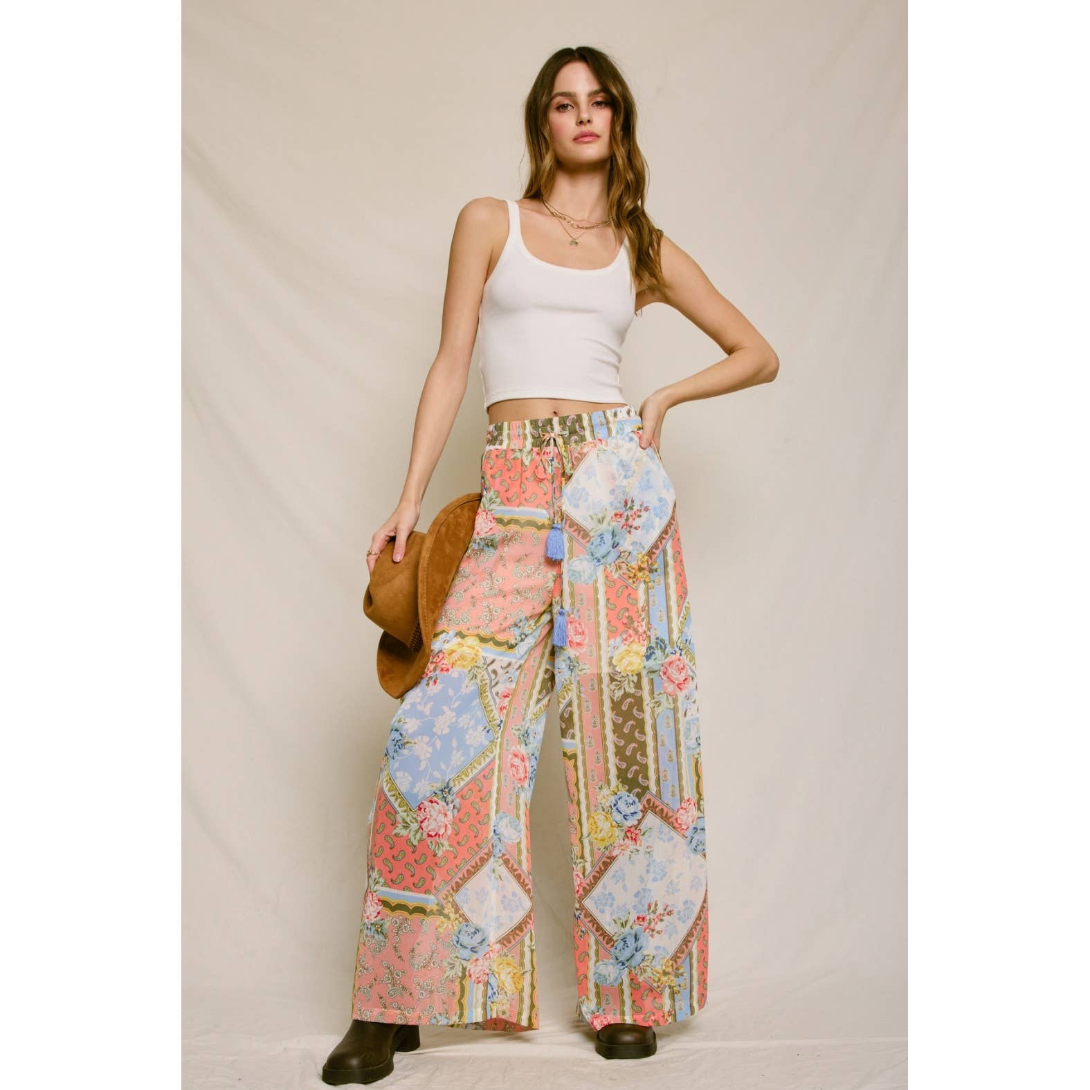 BEL AIR ROSE Sunset Symphony Wide Leg Pull On Pants (1) for wholesale on Faire5