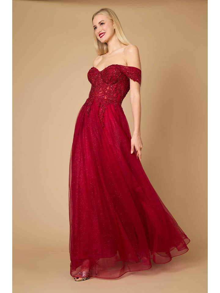 Kos Couture - Wholesale Gown - Women's - Long Off Shoulder Corset Formal Dress