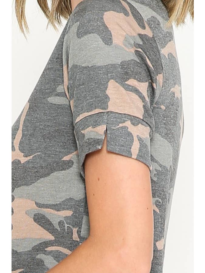 ARMY CAMOUFLAGE TOP WITH SLEEVE SLIT DETAIL for wholesale on Faire1