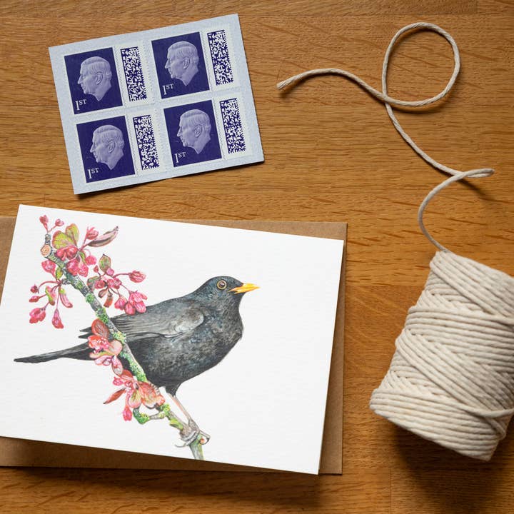 Blackbird A6 Greetings card - Blank
 for wholesale by Tracey Parsons Art