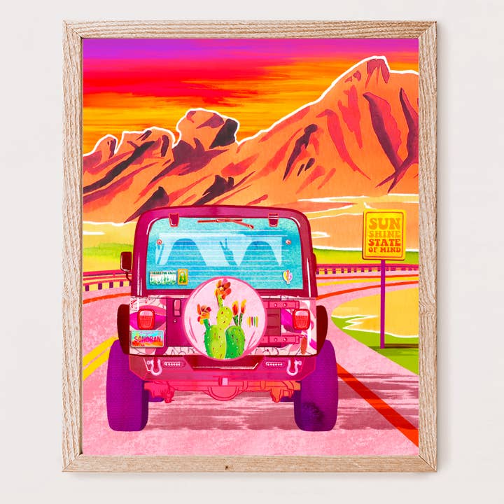 Paige Poppe Art - Vente Autocollant - Autocollant Jeep rose « Vibrant Voyage »1